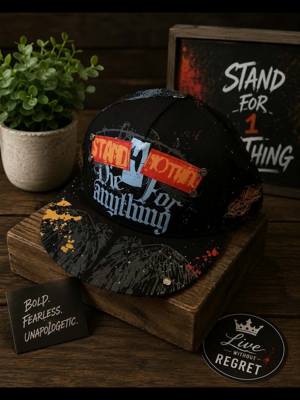 Stand 1 For Anything Black Graphic Snapback Hat